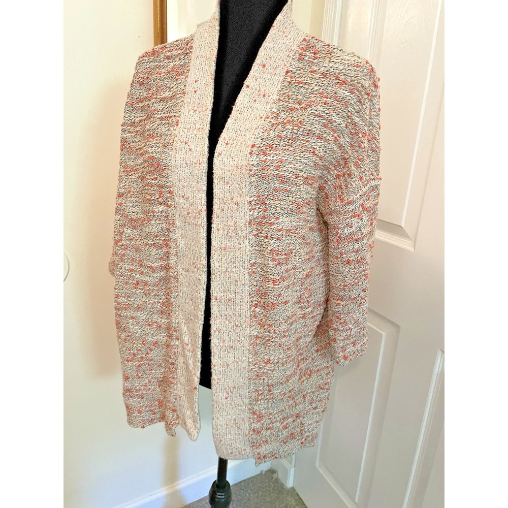 Old navy sweater cardigan sz Large‎ open front medium length orange pink speckle